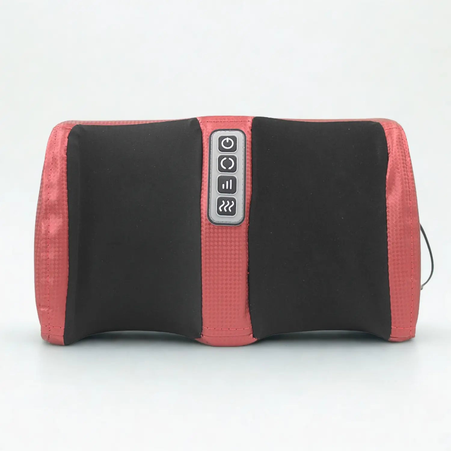 A imagem mostra o aparelho de massagem para os pés de frente, com botões de controle visíveis na parte central. O dispositivo tem um design em cores vermelha e preta, com controles para ajustar a intensidade da massagem, a temperatura (aquecimento) e outros ajustes. Este modelo foi projetado para oferecer conforto e alívio, proporcionando uma massagem relaxante nos pés.