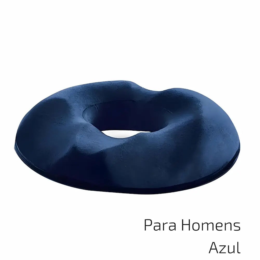Para Homens Azul: Almofada azul escura em formato de donut, feita especialmente para homens. Design ergonômico com cavidade central, proporcionando alívio de pressão. Esta é uma das opções de compra.