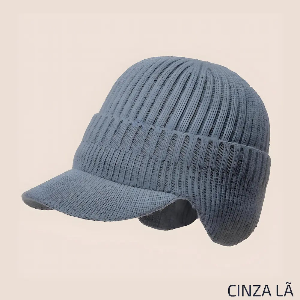 Chapéu de lã na cor cinza com design texturizado e aba. Ideal para uso em climas frios, proporcionando conforto e estilo. Este é uma das opções de compra.