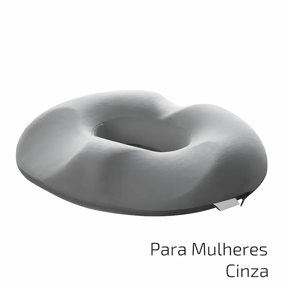 Para Mulheres Cinza Almofada cinza em formato de donut, destinada a mulheres. Design ergonômico com cavidade central para alívio de pressão e suporte confortável. Esta é uma das opções de compra.